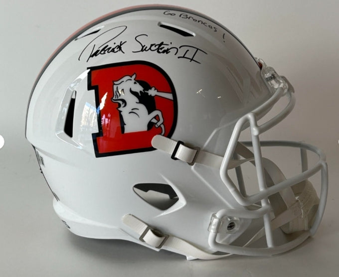 Patrick Surtain II Autographed/Inscribed "Go Broncos" Replica Snowcapped Helmet BAS COA