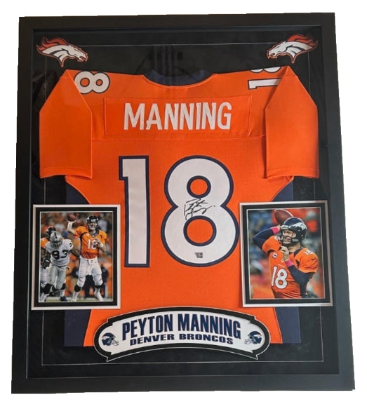 Peyton Manning Signed Denver Broncos Orange Mitchell & Ness Jersey - Deluxe Framed Fanatics COA