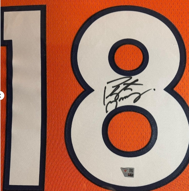 Peyton Manning Signed Denver Broncos Orange Mitchell & Ness Jersey - Deluxe Framed Fanatics COA