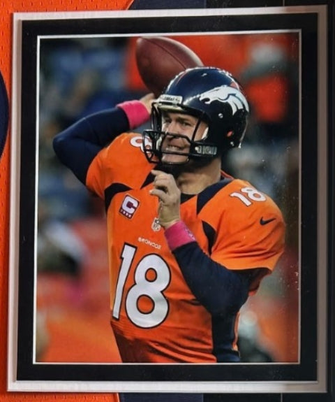 Peyton Manning Signed Denver Broncos Orange Mitchell & Ness Jersey - Deluxe Framed Fanatics COA