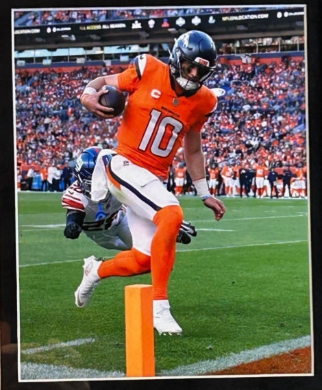 Bo Nix Autographed Nike Denver Broncos Orange Throwback Jersey Deluxe Framed BAS COA