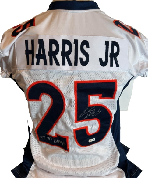 Chris Harris Jr. Autographed & Inscribed "SB 50 Champs" WHITE Jersey – BAS COA (XL)