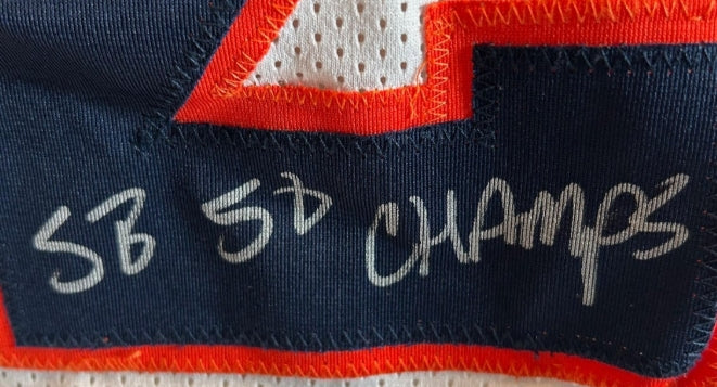 Chris Harris Jr. Autographed & Inscribed "SB 50 Champs" WHITE Jersey – BAS COA (XL)