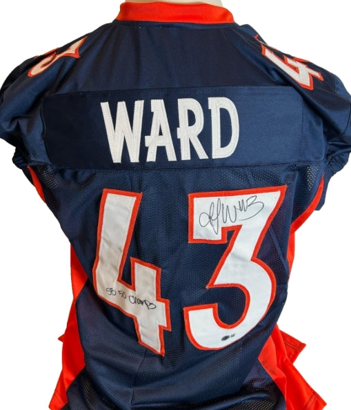 T.J. Ward Autographed/Inscribed "SB 50 Champs" Custom NAVY Jersey - BAS COA