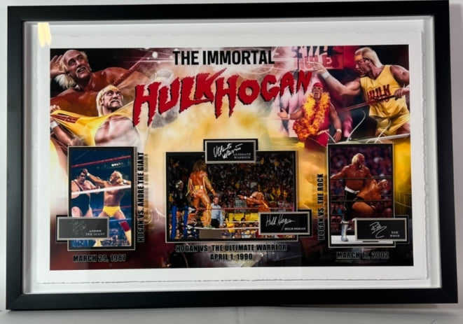 "The Immortal Hulk Hogan" Photo Collage with 4 Laser Engraved Signatures - Latitude Sports Marketing