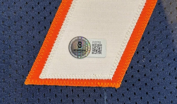 John Elway Autographed Nike Broncos Navy Jersey Deluxe Framed 34"Wx40"H BAS COA with Super Bowl XXXII Photos - Latitude Sports Marketing