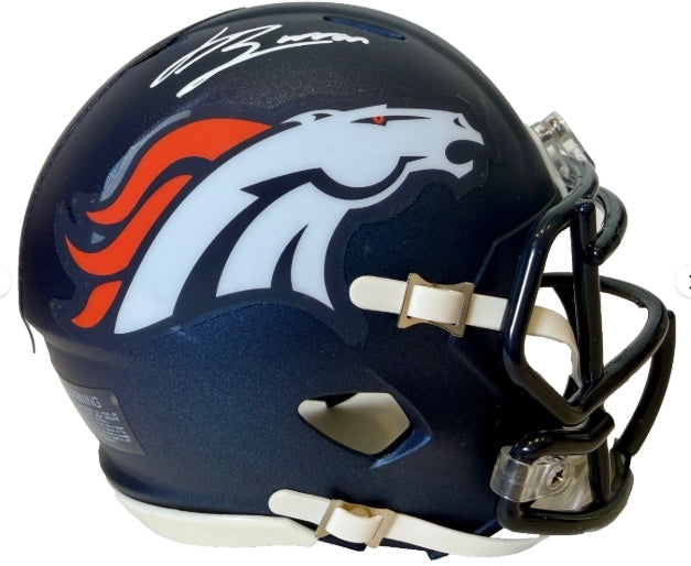 Jahdae Barron Autographed Denver Broncos Navy Mini Helmet Beckett COA - Latitude Sports Marketing