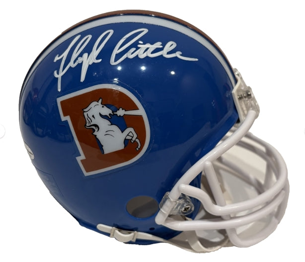 Floyd Little Autographed "D" Logo Denver Broncos Mini Helmet Leaf Authentics