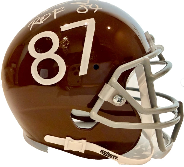 Lionel Taylor Autographed Denver Broncos Brown 60s Mini Helmet - Inscribed 'ROF 84' - Rocky Mountain COA