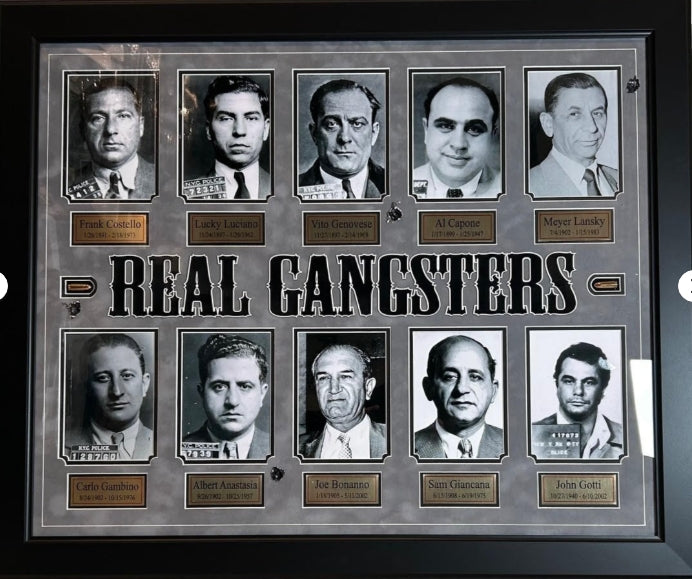 "Real Gangsters" 36"W x 30"H Framed Photo Montage of Notorious Crime Bosses - Latitude Sports Marketing