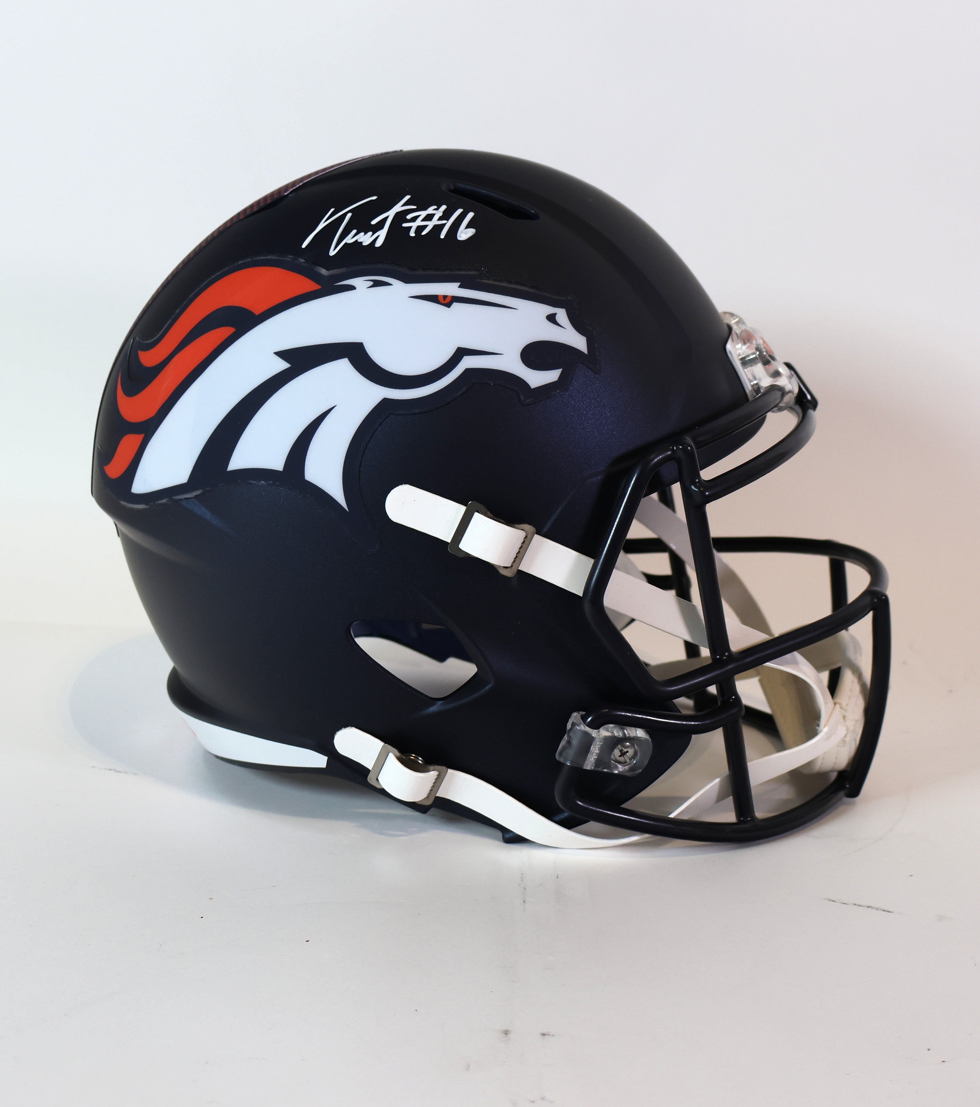 Troy Franklin Autographed Denver Broncos Navy Replica Helmet - Beckett COA Certified