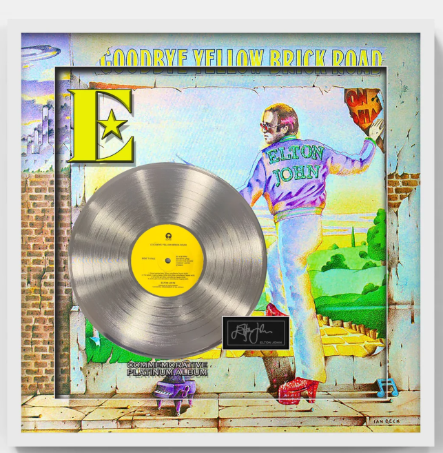 Elton John "Goodbye Yellow Brick Road" Laser Engraved Platinum Record Commemorative Display