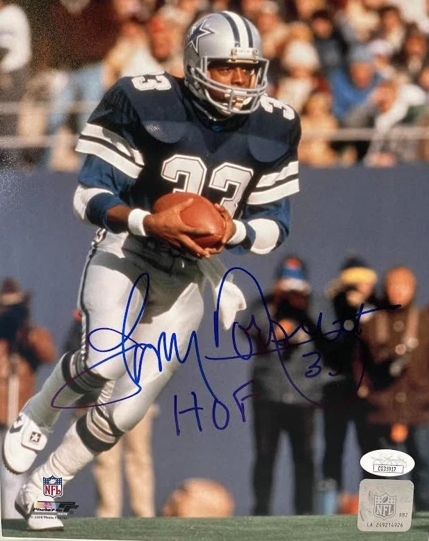 Tony Dorsett Dallas Cowboys Autographed 8x10 Photo Inscribed "HOF" JSA COA