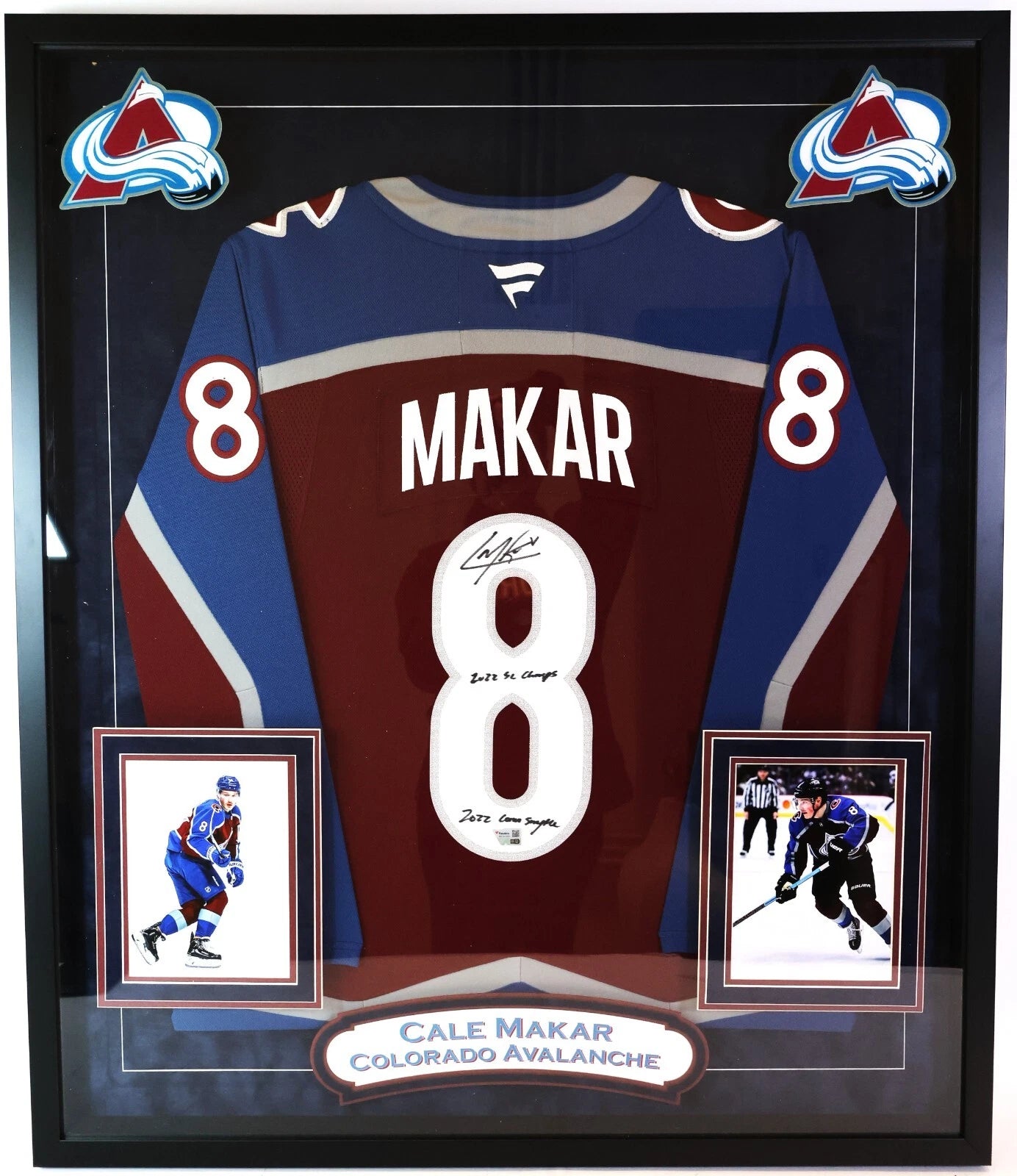 Cale Makar Autographed Framed Jersey with Inscriptions Fanatics COA