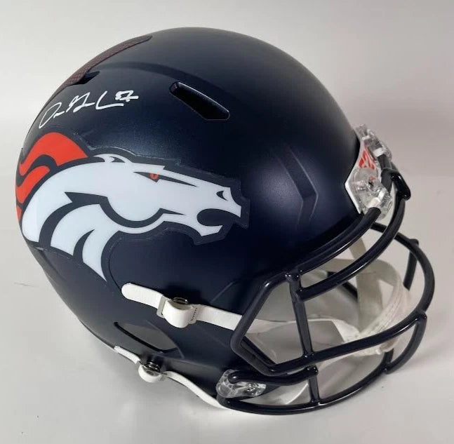 Dre Greenlaw Autographed Denver Broncos Navy Full-Size Replica Helmet - Beckett COA