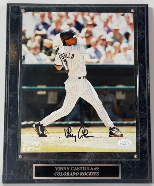 Vinny Castilla Autographed 8x10 Photo with Plaque JSA COA