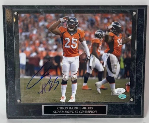 Chris Harris Jr. Autographed Denver Broncos 8x10 Photo with Plaque JSA COA