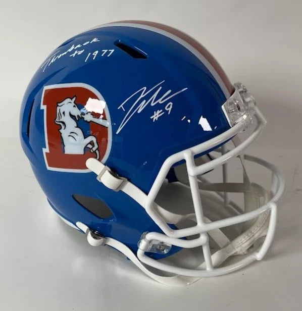 Talanoa Hufanga Autographed Denver Broncos Navy Replica Helmet Inscribed "Throwback to 1977" Beckett