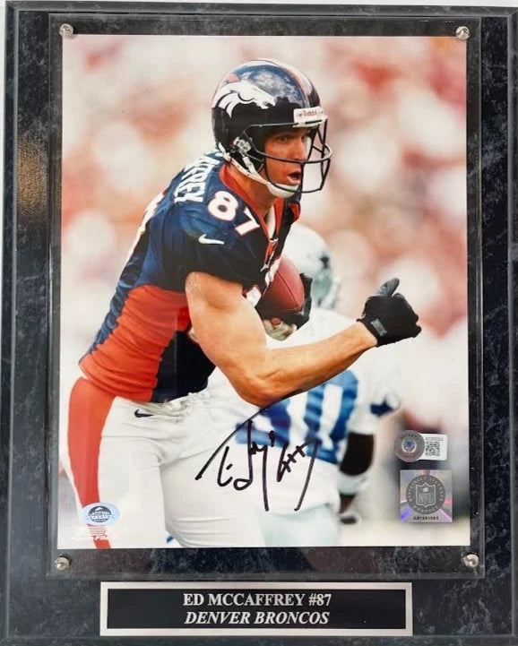 Ed McCaffrey Autographed 8x10 Photo with Plaque Beckett COA