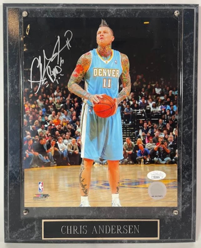 Chris Andersen "Birdman" Autographed Denver Nuggets 8x10 Photo with Plaque JSA COA