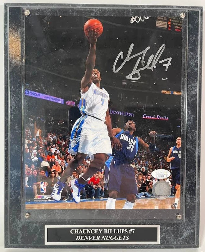 Chauncey Billups Autographed Denver Nuggets 8x10 Photo with Plaque JSA COA