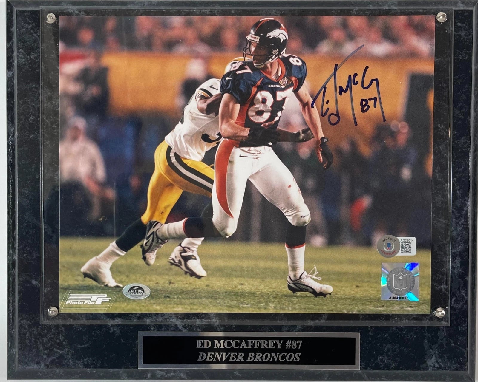 Ed McCaffrey Autographed 8x10 Landscape Photo with Plaque Beckett COA