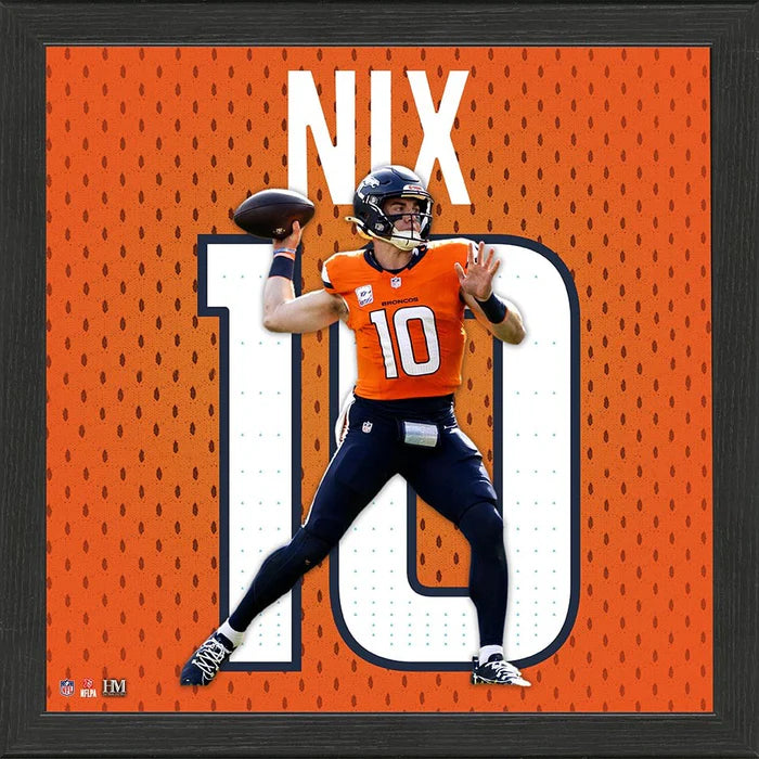 Bo Nix Denver Broncos NFL Impact Jersey Frame - 13x13 Wood Frame