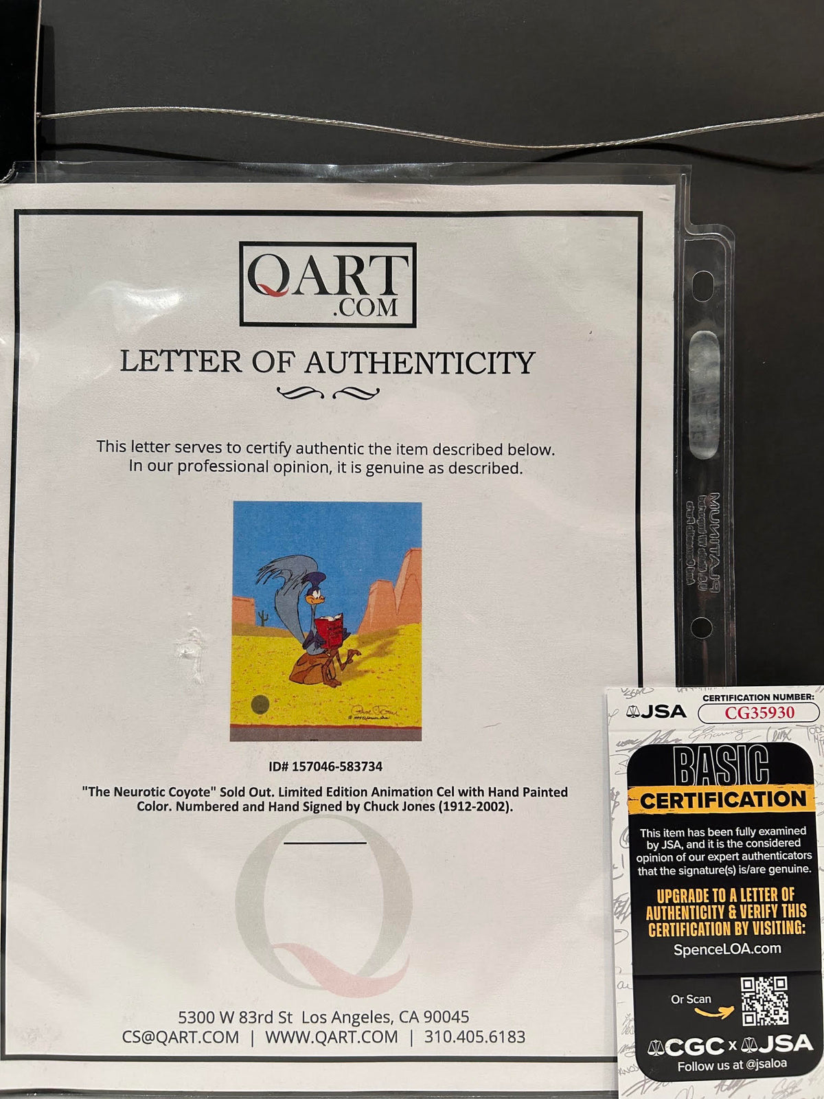 Chuck Jones Autographed Road Runner “The Neurotic Coyote” Hand-Painted Sericel #391/500 – Framed, JSA COA