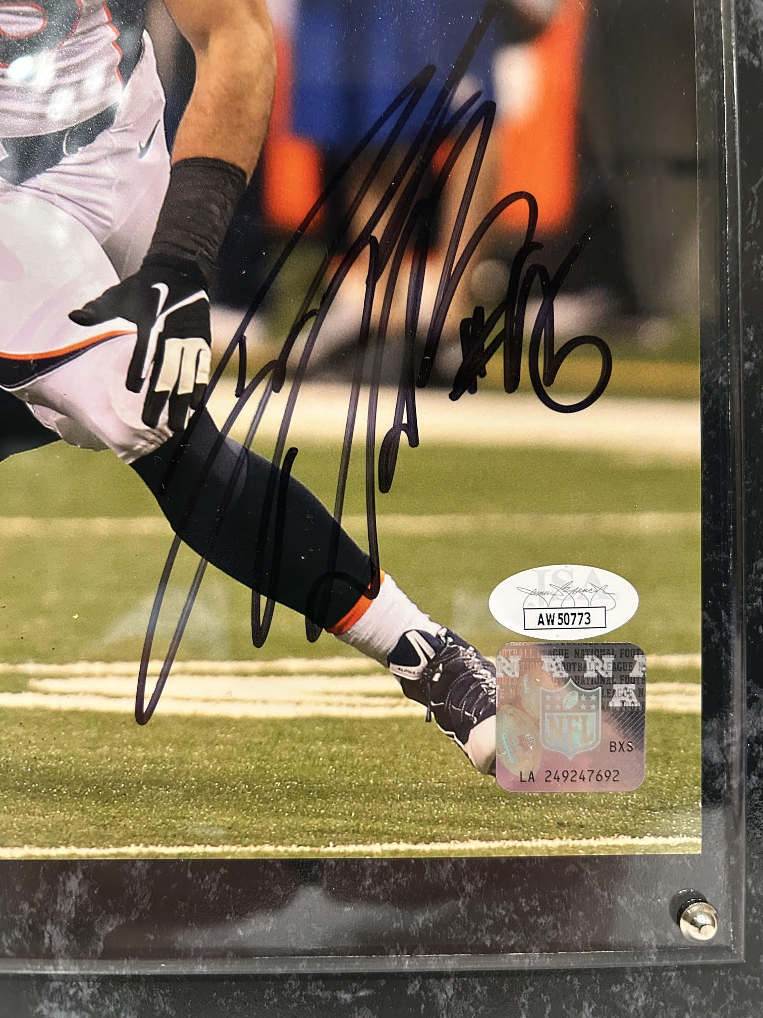 Derek Wolfe Autographed Denver Broncos 8x10 Photo (White Jersey) Plaque JSA COA