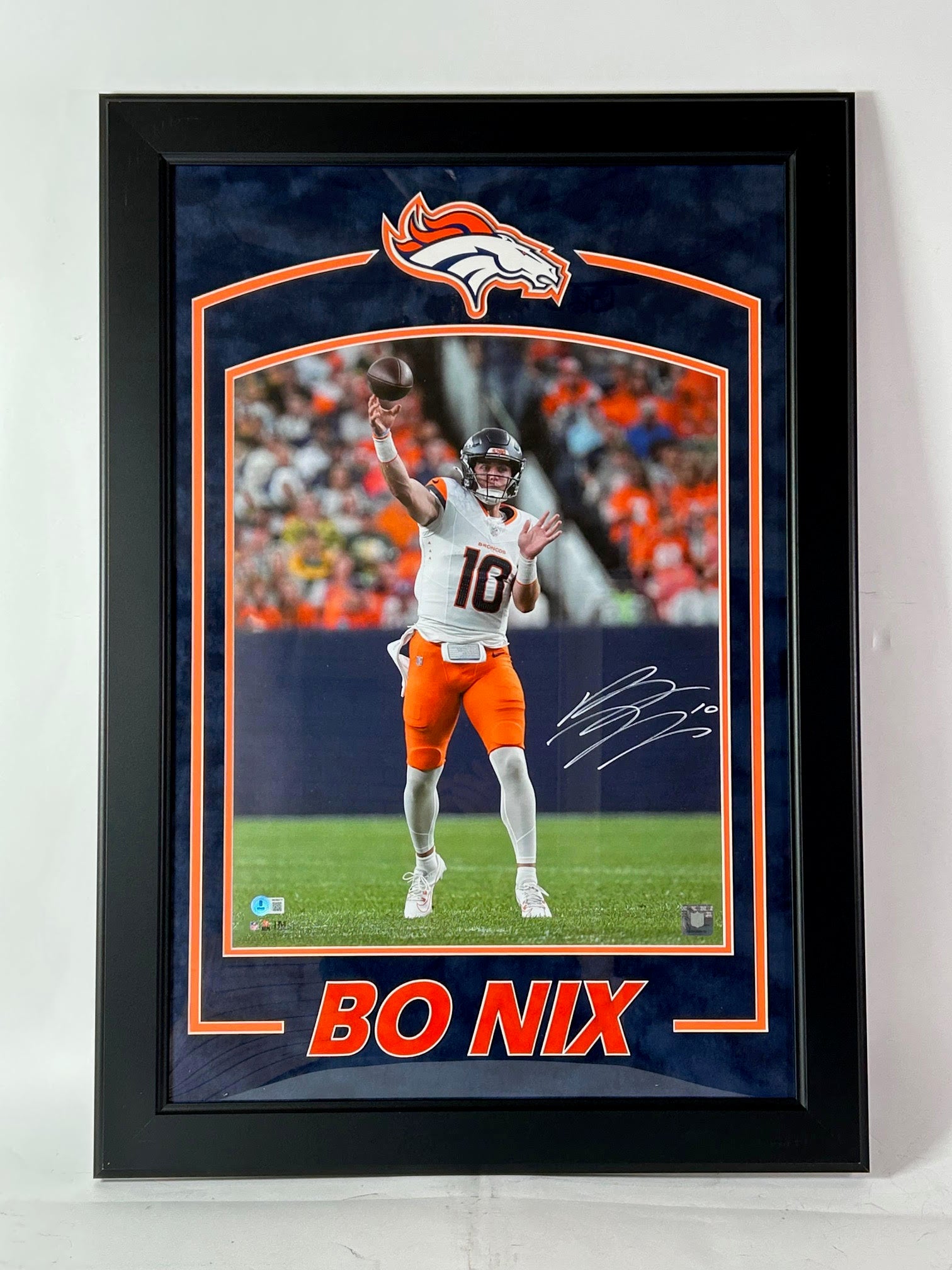 Bo Nix Autographed Denver Broncos 16x20 Photo - Framed 24"W x 34"H - Beckett COA