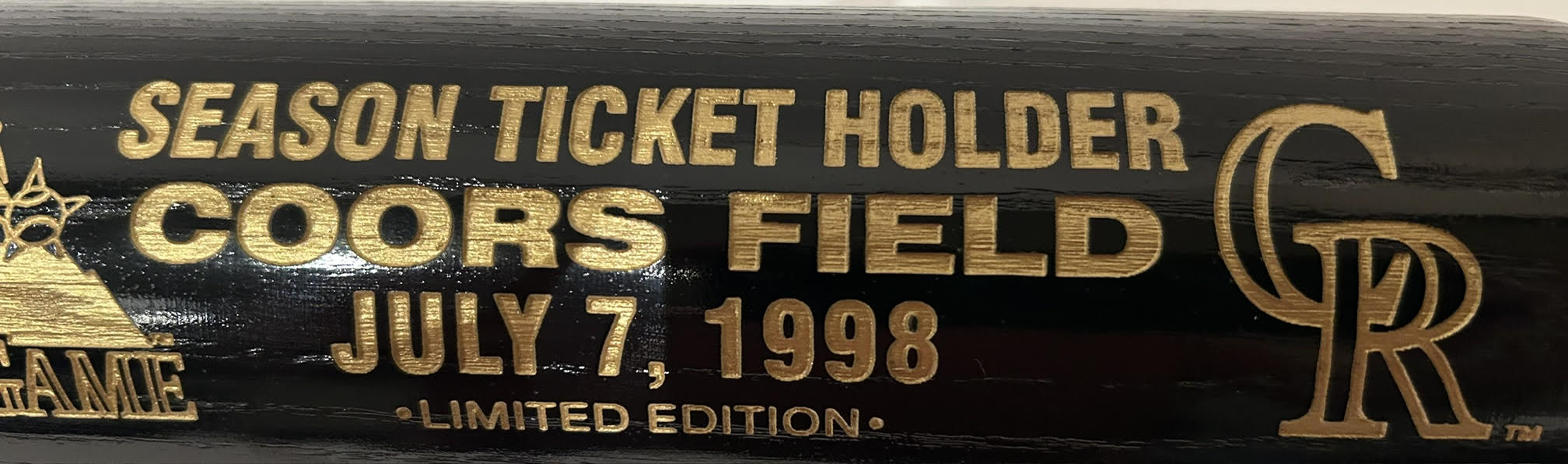 Limited Edition Colorado Rockies 1998 All-Star Game Season Ticket Holder Bat — Engraved Coors Field Commemorative