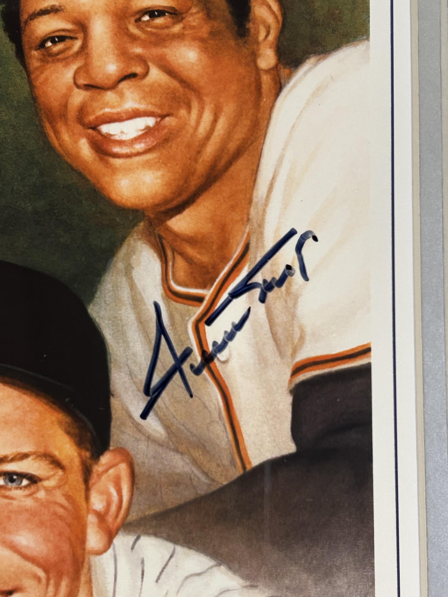 Duke Snider, Willie Mays & Mickey Mantle Triple-Signed 8x10 Lithograph — Custom Framed | PSA LOA