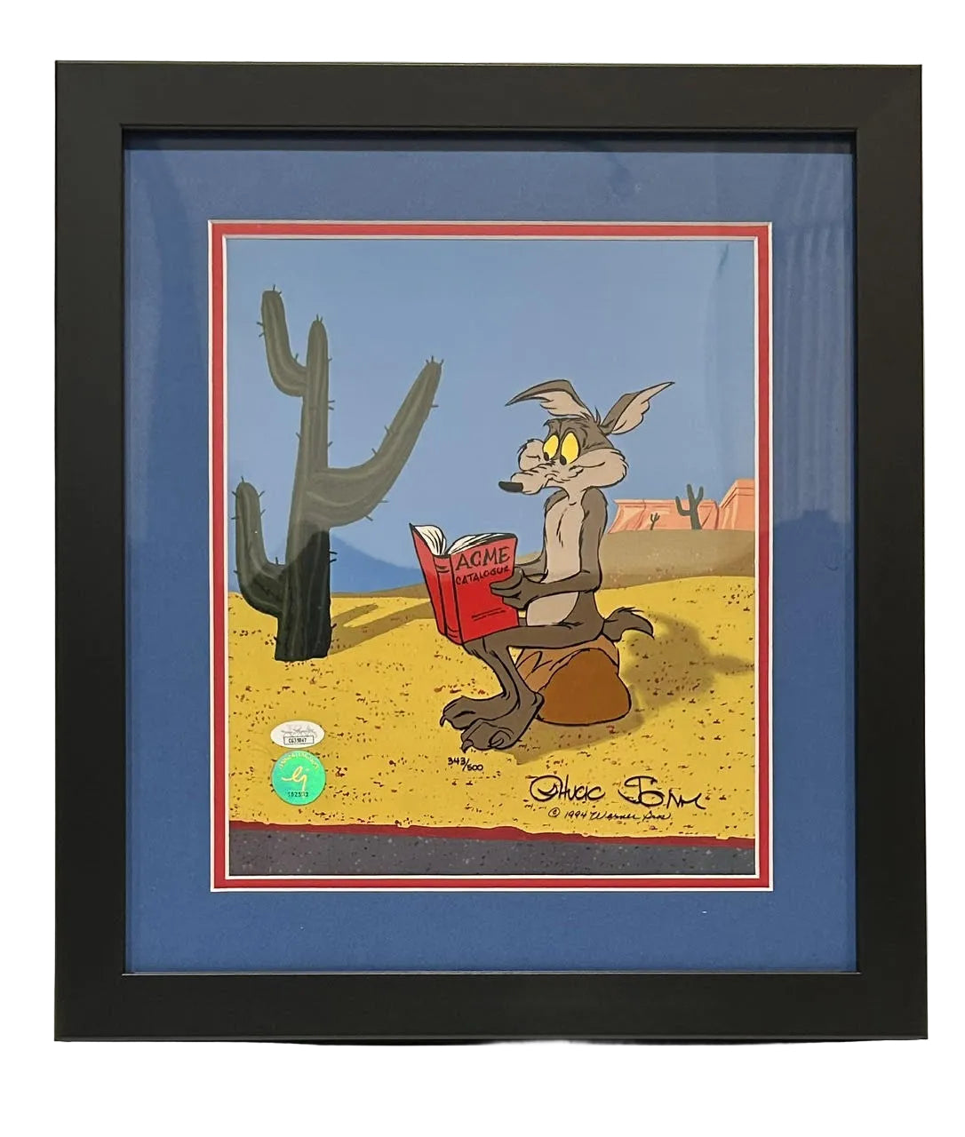 Chuck Jones Autographed Wile E. Coyote LE 343/500 SeriCel - JSA COA Framed (16"W x 18"H)