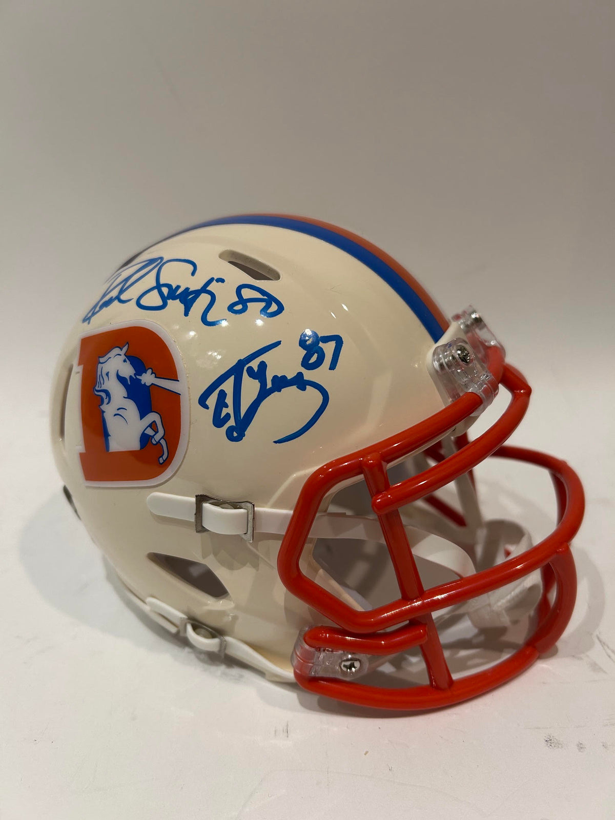 Ed McCaffrey & Rod Smith Dual Signed Broncos Retro Mini Helmet BAS COA