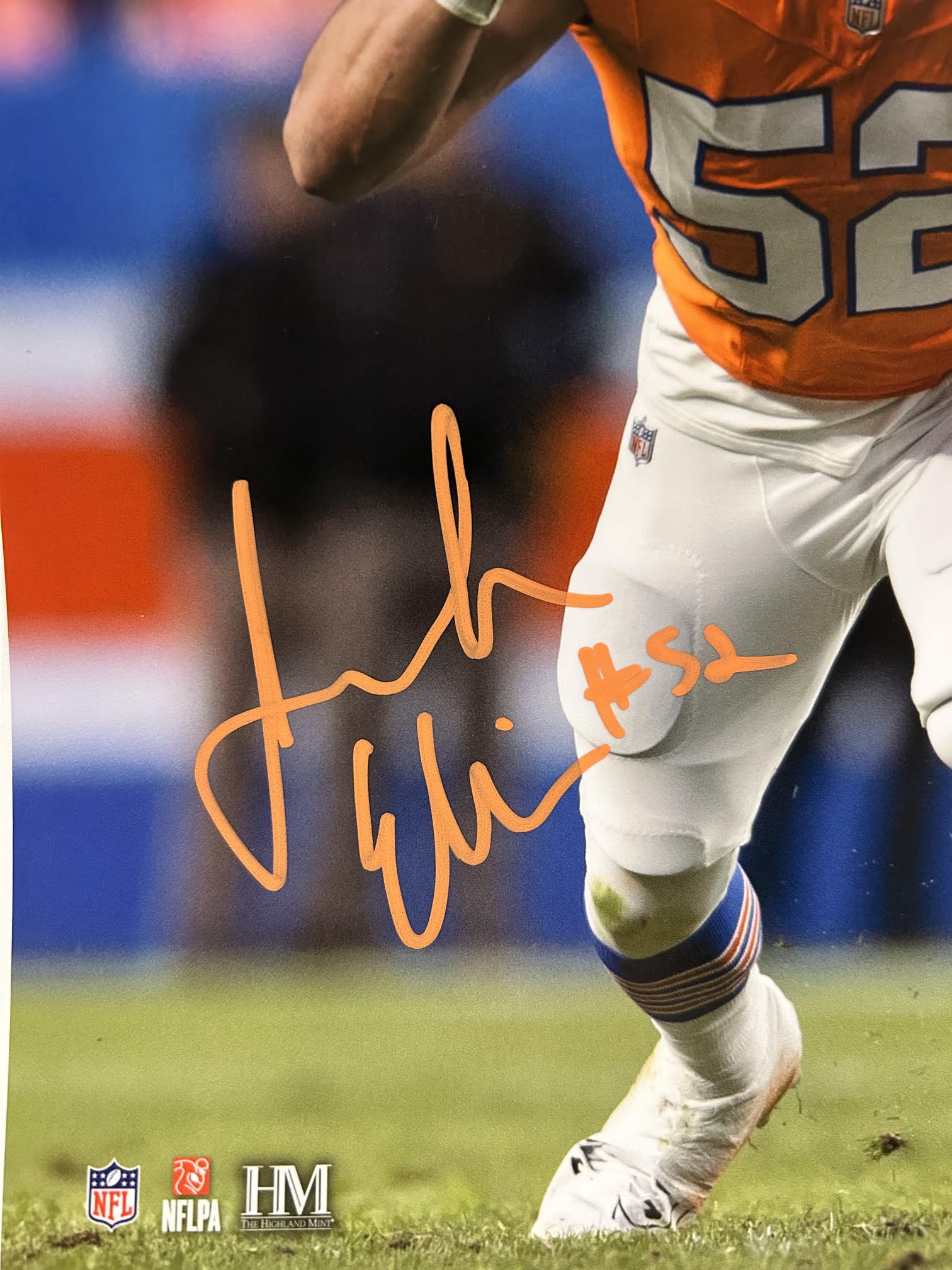 Jonah Elliss Autographed 8x10 Broncos Photo (Retro Orange Jersey) BAS COA