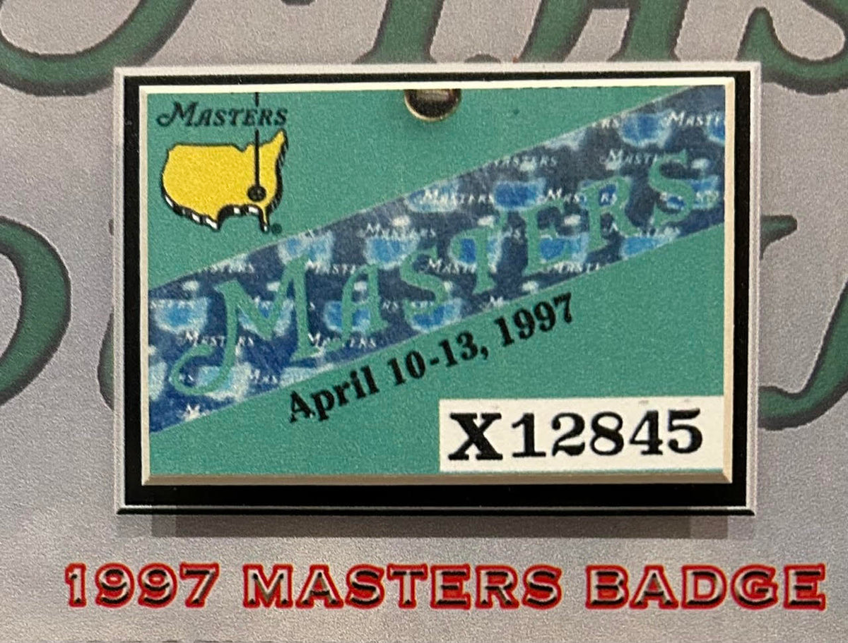 Tiger Woods Masters Badge Collection with 5 Replica Credentials (1997, 2001, 2002, 2005, 2019) Framed (24.5"W x 32"H) Collage
