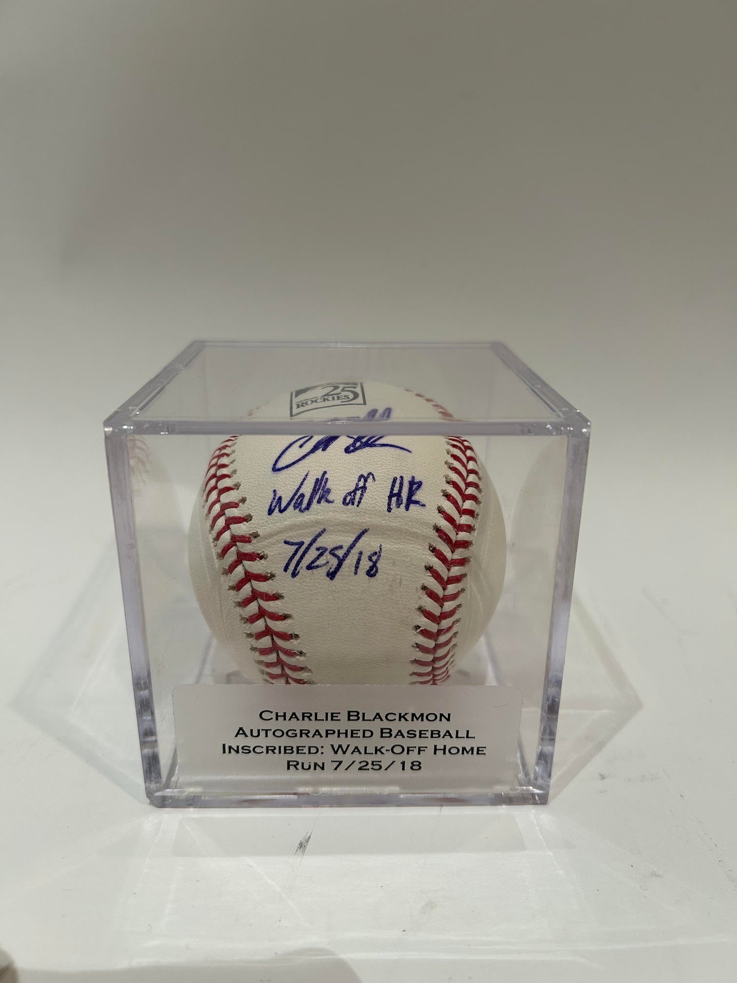 Charlie Blackmon Autographed/Inscribed "Walk Off HR 7/25/18" Rockies 25 Baseball - MLB COA