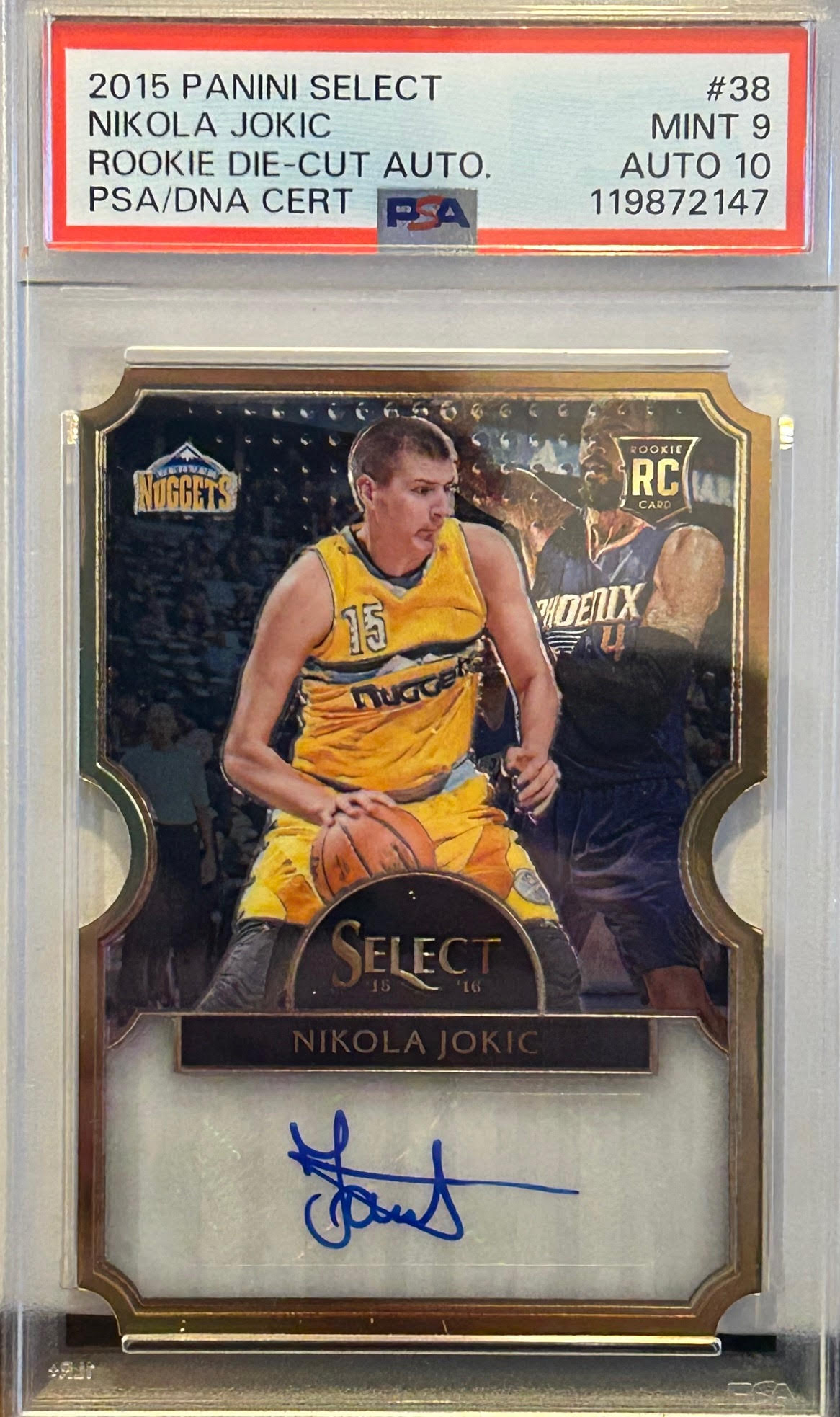 2015 Panini Select #38 Nikola Jokic Rookie Die-Cut Auto Mint 9 Auto 10 PSA/DNA Cert