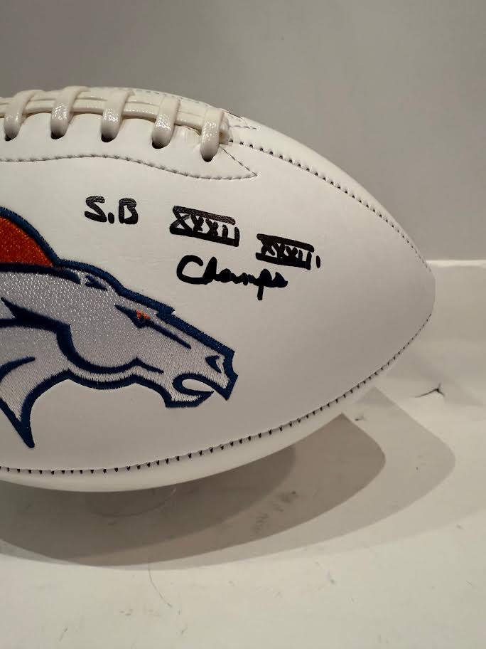 Mike Shanahan Denver Broncos Autographed White Panel Football SB XXXII SB XXXIII Inscription - Latitude Sports Marketing