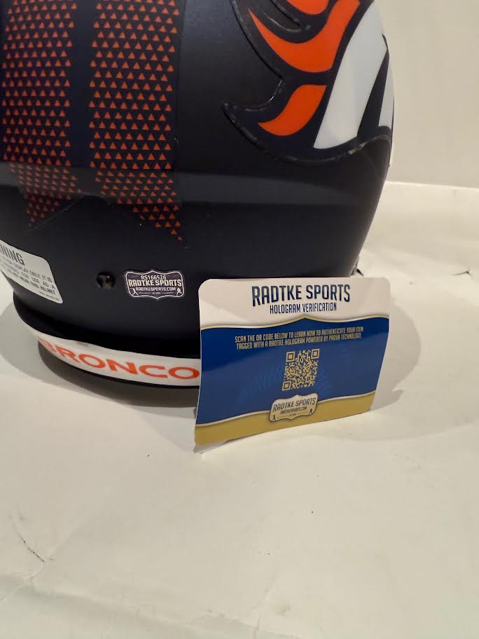 Mike Shanahan Denver Broncos Autographed Navy Replica Helmet SB XXXII SB XXXIII Inscriptions - Latitude Sports Marketing