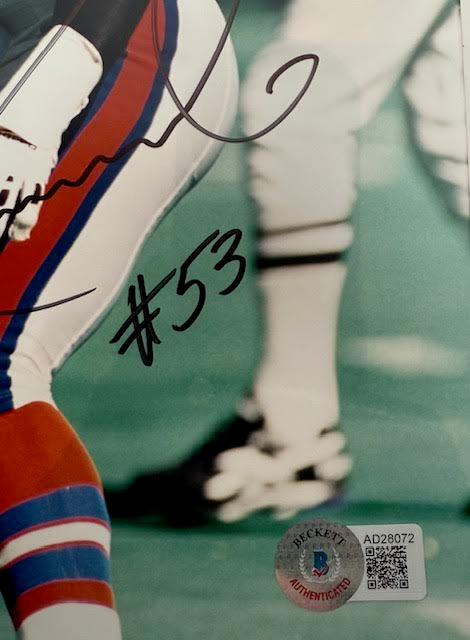 Bill Romanowski Autographed Denver Broncos 8x10 Photo Retro D Jersey BAS COA