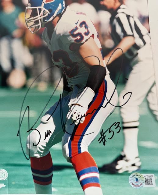 Bill Romanowski Autographed Denver Broncos 8x10 Photo Retro D Jersey BAS COA