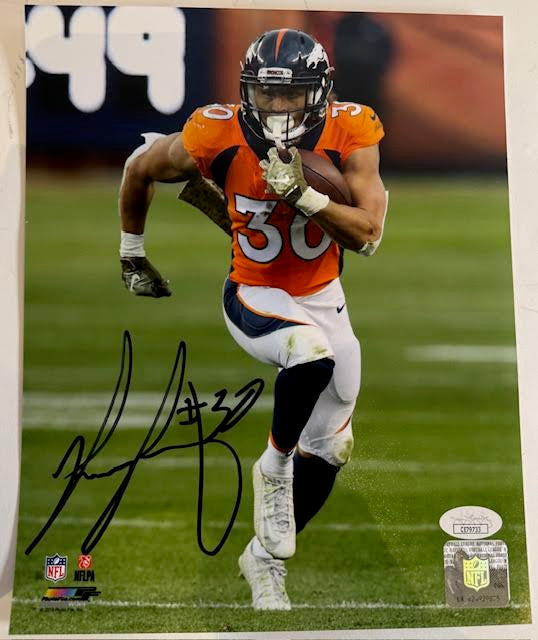 Phillip Lindsay Denver Broncos Signed 8x10 Photo - Orange Jersey Autograph #30 - Latitude Sports Marketing