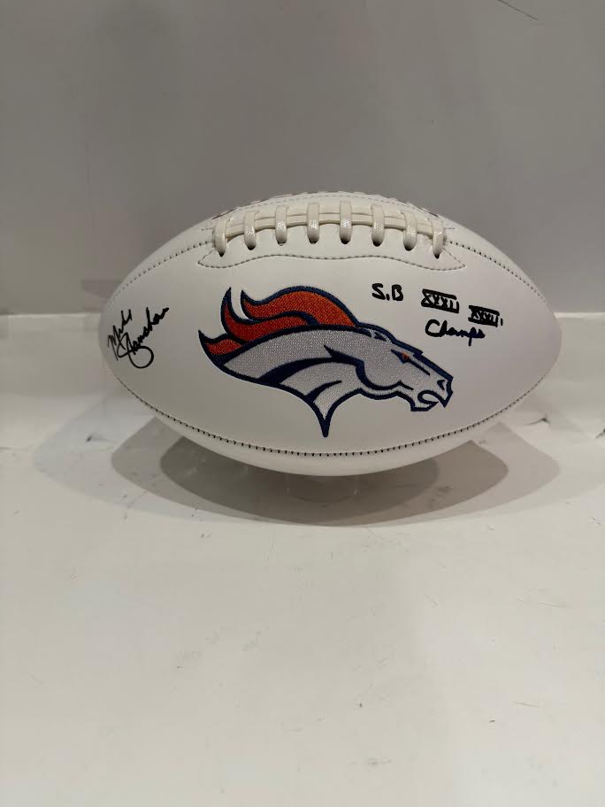 Mike Shanahan Denver Broncos Autographed White Panel Football SB XXXII SB XXXIII Inscription - Latitude Sports Marketing