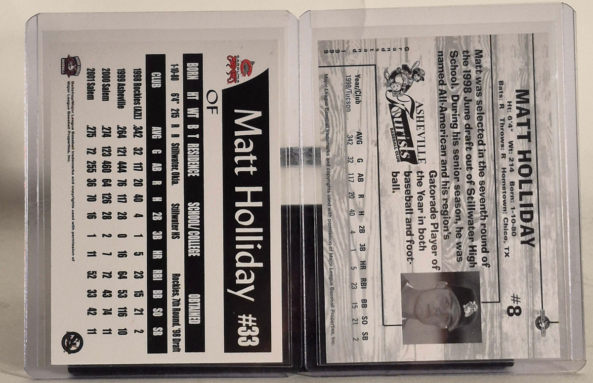 Matt Holliday On-Card Autographs | 1998 Tucson & 2002 Carolina Mudcats - Latitude Sports Marketing
