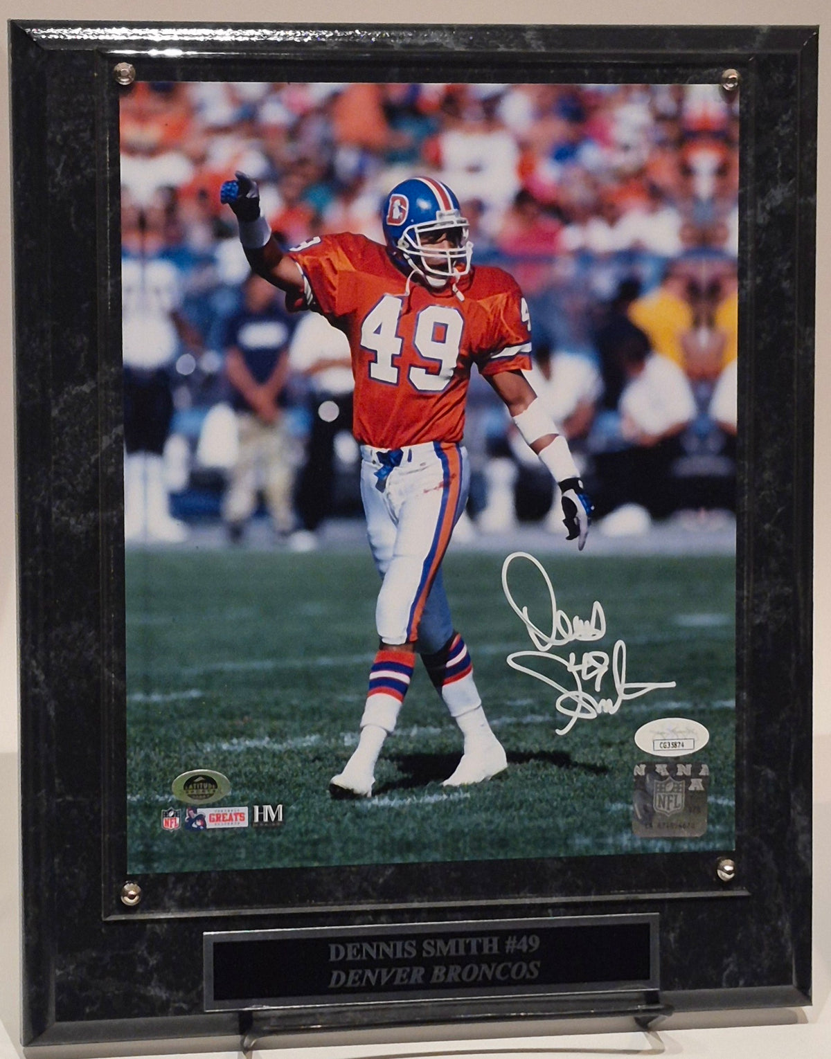 Dennis Smith Autographed Denver Broncos 8x10 Photo — with Plaque | JSA COA