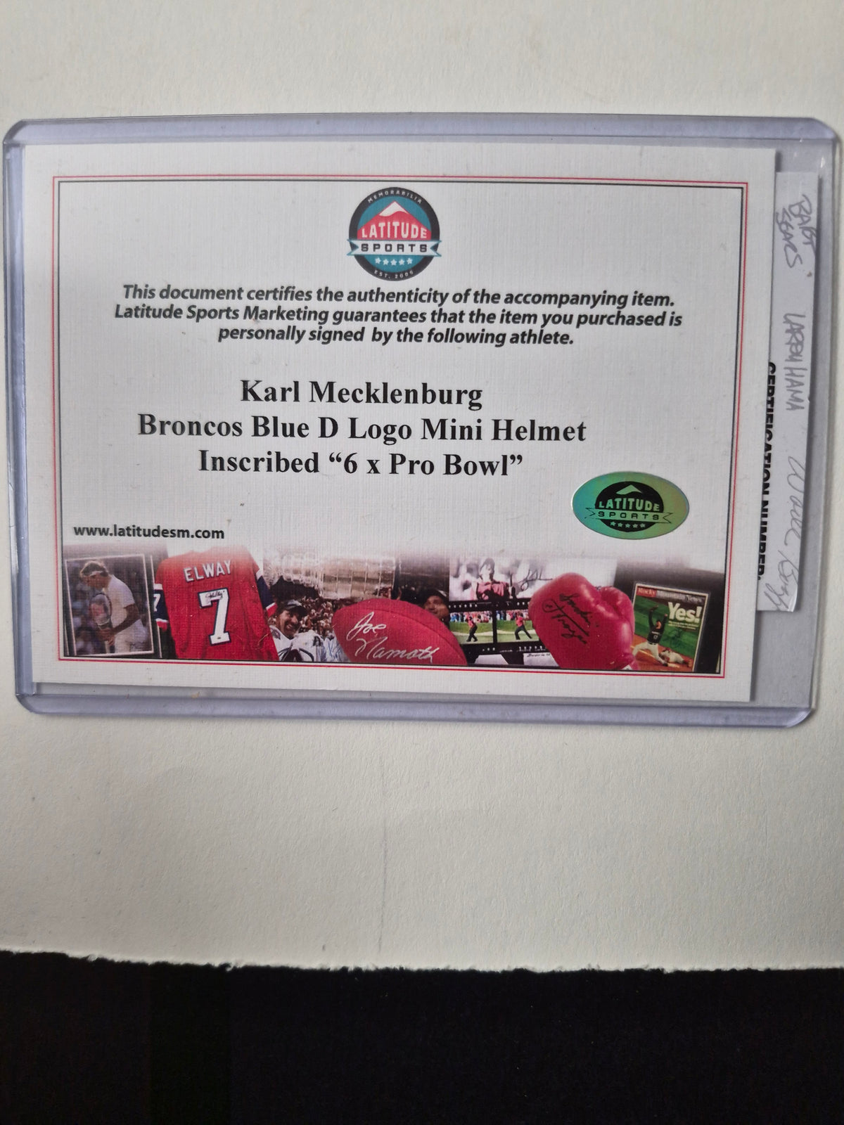 Karl Mecklenburg Autographed Denver Broncos "D" Logo Mini Helmet with Inscriptions – JSA COA