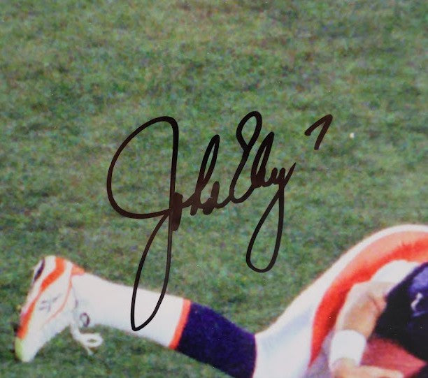 John Elway Autographed Super Bowl XXXII 16x20 Photo Lighted Shadowbox Beckett (COA)