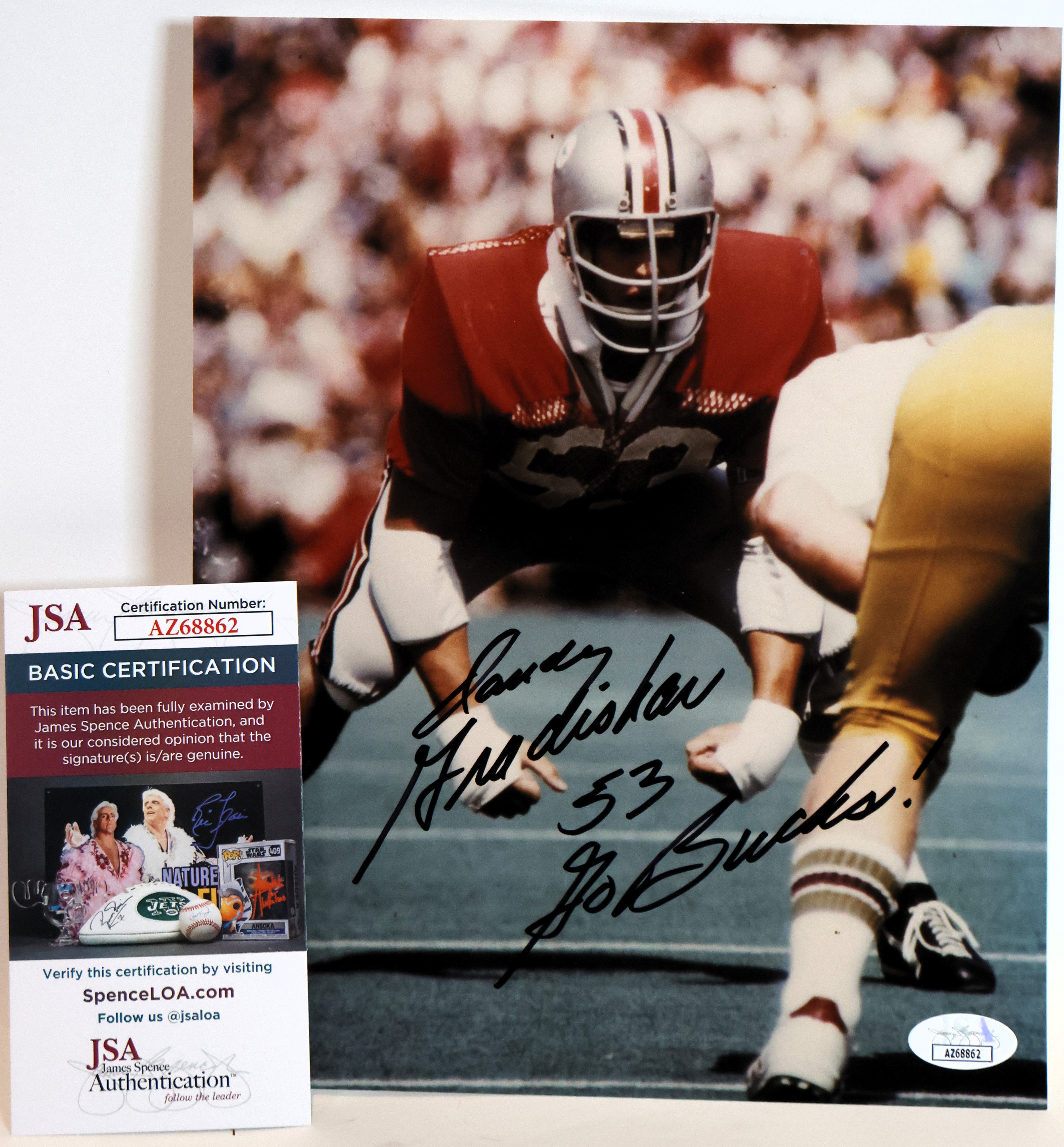 Randy Gradishar (Ohio State) Autographed 8x10 Photograph Inscribed "Go Bucks!" (James Spence COA)