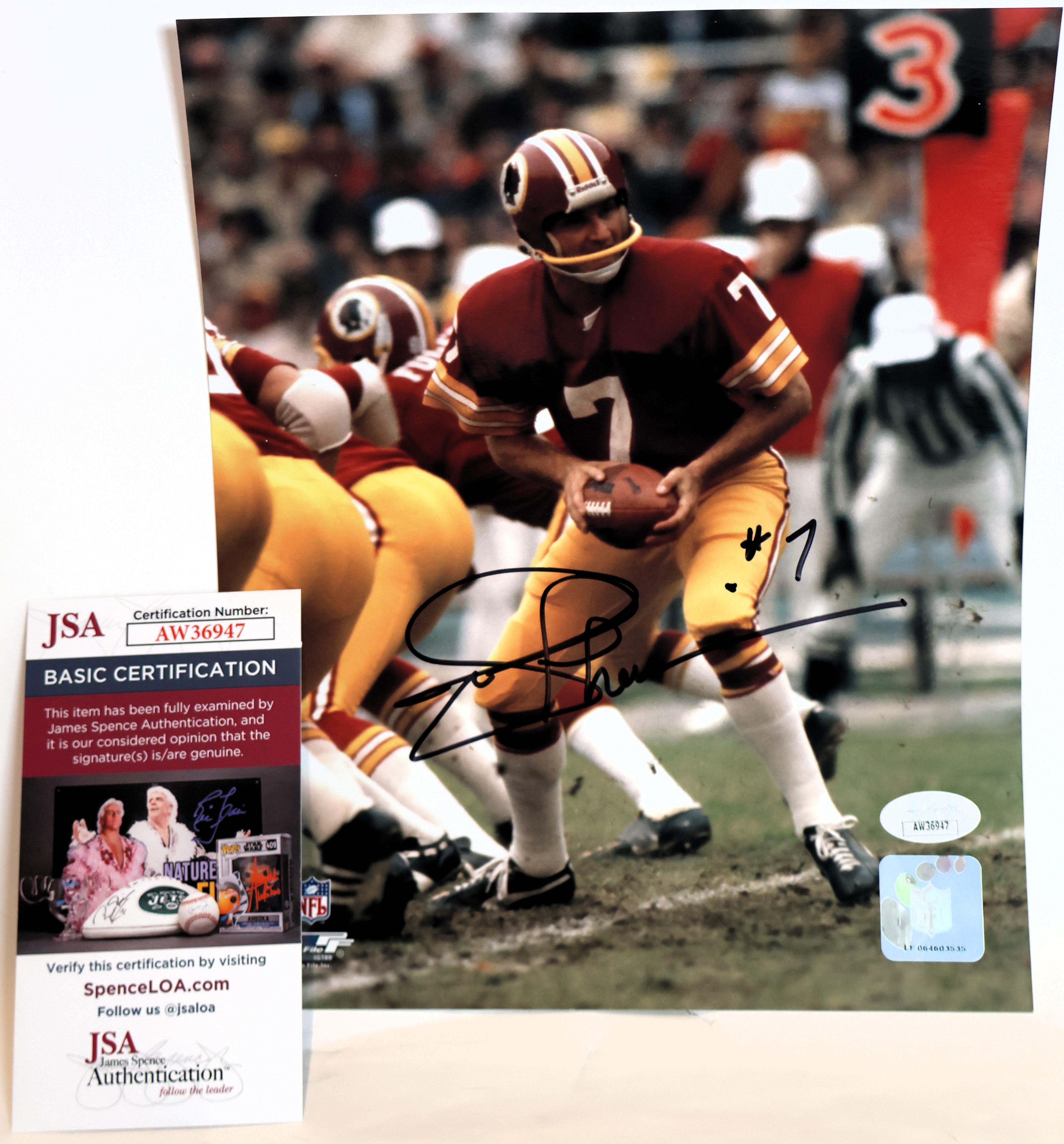 Joe Theismann Autographed 8x10 Photograph (James Spence COA)